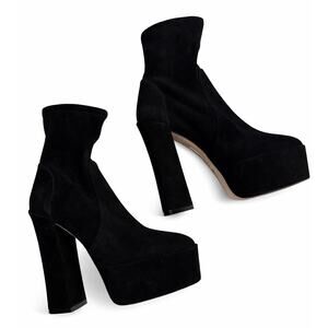 Stuart Weitzman Skyhigh 
Black Suede Platform Ankle Boots Size 7